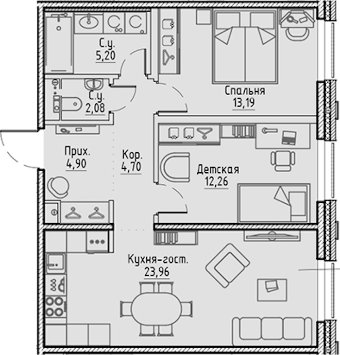 2-комнатная квартира 66.29 м², 2/10 эт., ЖК «LEGENDA Сампсониевский 32»